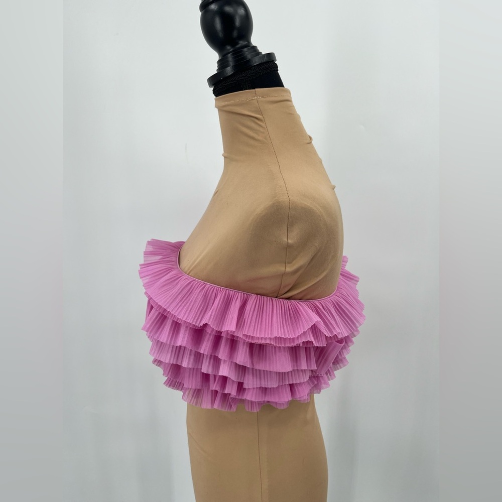 Zara pink ruffle tulle strapless crop top S party Barbiecore Y2K coquette - Picture 5 of 13